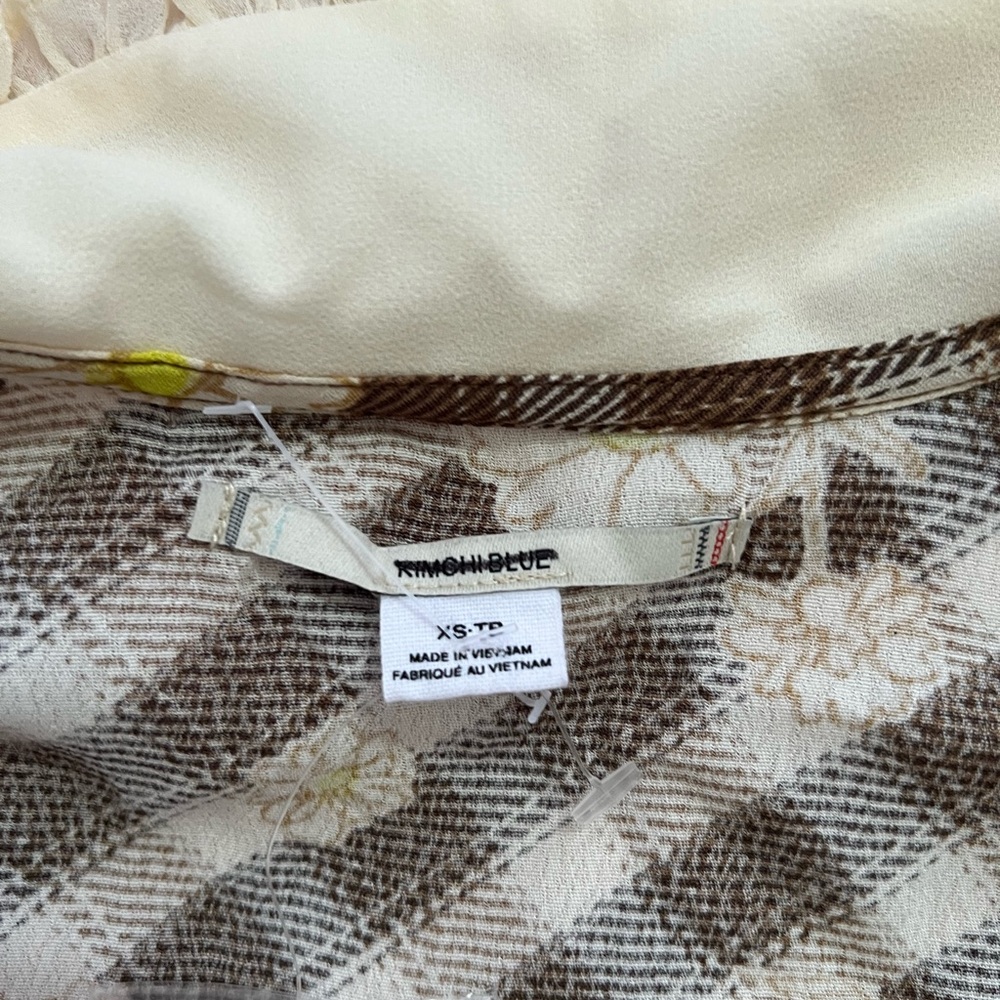 Kimchi Blue Brown and Cream Floral Checkered Romper - Picture 2 of 5